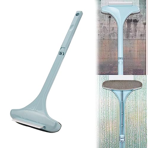 Yotsuba Window Cleaner, Double Sided Multifunctional Window Cleaning Tool - Window Squeegee & Flannel Brush, Space-Saving Design, Suitable for Window Screen Mesh Window, Wet & Dry (Blue)