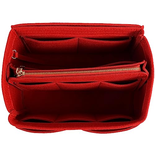 Purse Organizer Insert for Handbags,Detachable Handbag Insert Bag with 13 Pockets,Softened Felt Bag Cosmetic Insert Organizer with Zipper Cosmetic Bags Large Capacity Travel Bag Girl (Red)