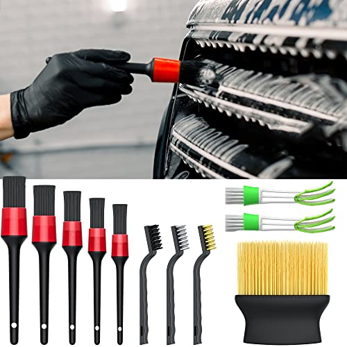 11 Pieces car Brush Set car Interior Cleaning, 5 Soft Quality Detail Brushes, 3 Wire Brushes, 2 air Conditioning Brushes and 1 Crevice Cleaning Brush for Cleaning The Interior Dashboard Engine