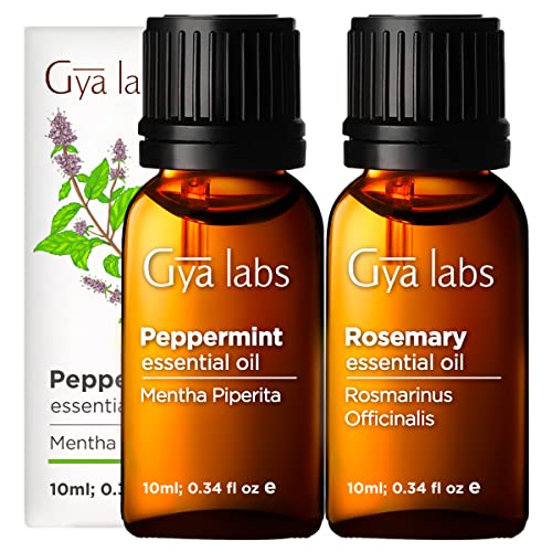 Gya Labs Rosemary Essential Oil & Peppermint Essential Oil (10ml) - Warm, Woodsy Scent - Pack of 2