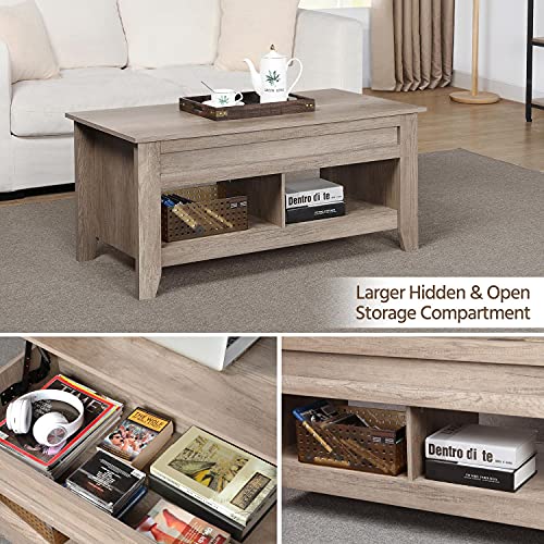 Yaheetech Lift Top Coffee Table with Hidden Storage Compartment & Lower Shelf, 41in Coffee Table for Living Room with Lift Tabletop for Home, Office, Gray