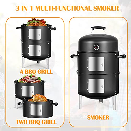 SUNLIFER Portable Charcoal BBQ Grill: Outdoor Small Charcoal Grills with Meat Smoker Combo for Backyard Patio Barbecue | Outdoor Smoking | Camping BBQ | Outside Cooking