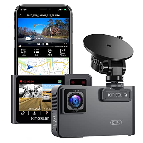 Kingslim D1 Pro 2K Dash Cam Front and Inside with Wi-Fi GPS - 2K/1080P Dual Car Camera Driving Recorder, Super Night Vision with 340° Wide Angle, 24H Parking Monitor (No Card)