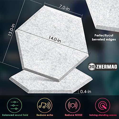 ZHERMAO 12 Pack Hexagon Acoustic Panels Beveled Edge Sound Proof Foam Panels, 14"X13"X 0.4" High Density Sound Proofing Padding for Wall, Acoustic Treatment for Studio, Home and Office (Grey Black)