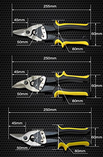 NUZAMAS 3 Piece Set Aviation Tin Snips Straight Left Right Angled Cut Thin Steel Sheet Metal Cutters