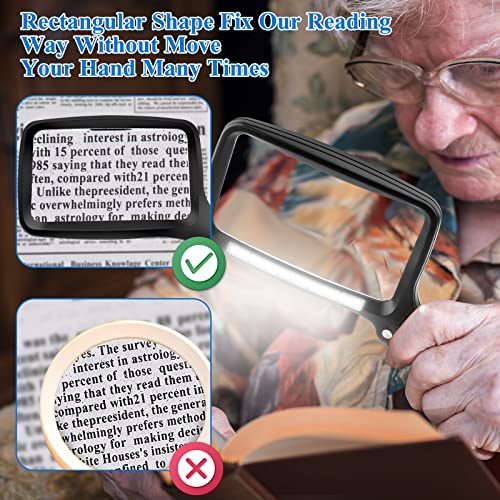 Large Hand Magnifying Glass Handheld Folding Reading Magnifier 3X Magnification with 5 Dimmable LEDs Ideal for Reading Small Prints, Book