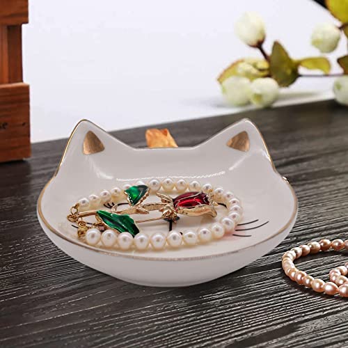 Ceramic Jewelry Dish - Ring Holder & Decorative Trinket Tray for Bathroom, Nightstand, and Vanity (Kitten)