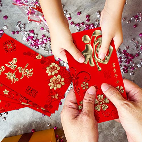 Whaline 72Pcs Chinese New Year Red Envelopes Large Red Packet 2024 Year of the Dragon Hong Bao Plum Blossom Pattern Spring Chinese Lucky Money Pockets for Wedding Chinese Lunar Year, 3.5 x 6.7 In