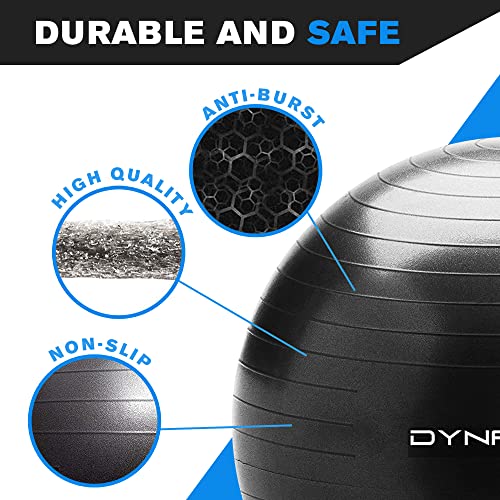 DYNAPRO - Exercise Ball, Extra Thick Anti-Burst Material, Heavy Duty Yoga Ball for Workout, Pregnancy and Physical Therapy, Hand Pump and Exercise Resource Included, Blue