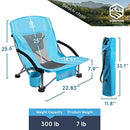 Coastrail Outdoor Beach Chair Low Profile Mesh Back Folding Chair for Adults with Cup Holder & Cooler & Phone Bag for Outdoor Camping Beach, Supports 300 lbs, Blue, 2 Pack