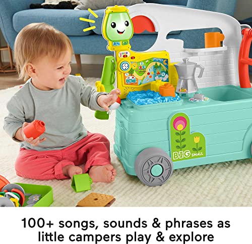 Fisher-Price Laugh & Learn 3-in-1 On-the-Go Camper, musical push-along baby walker and activity center with Smart Stages content for ages 9 months & up