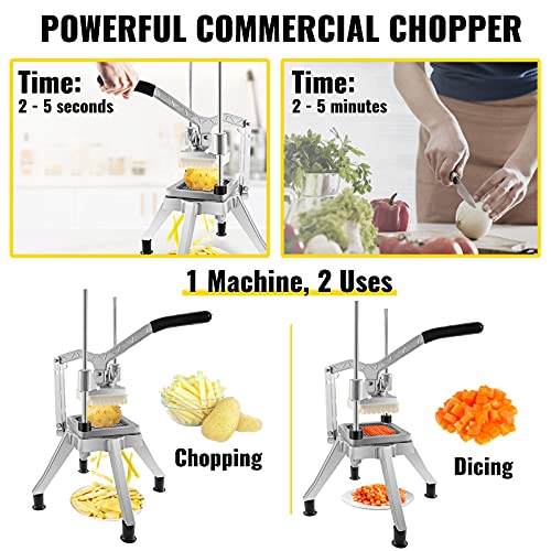 VEVOR w/ 4 Replacement Blades Stainless Steel French Fry Cutter Potato Dicer & Slicer Commercial Vegetable Fruit Chopper for Restaurants & Home Kitchen, 8.70 x 19.70 x 8.70 inches, Silver