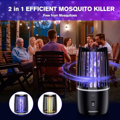 Mosquito Killer Lamp, Electric Fly Catcher,USB Rechargeable 2 in 1 Portable Bug Zapper with UV Lamp and Night Light, 360° Attract Zap Flying Insect for Indoor Outdoor Trip Camping