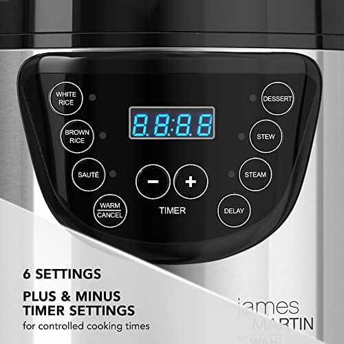 Wahl James Martin Multi Cooker, 6-in-1 Functions, Steaming, Sautéing, Stewing, Slow Cooking, 24hr Delay Timer, 4L Ceramic Pot (Feeds up to 4 People), Removable Cooking Pot, Dishwasher Safe Parts