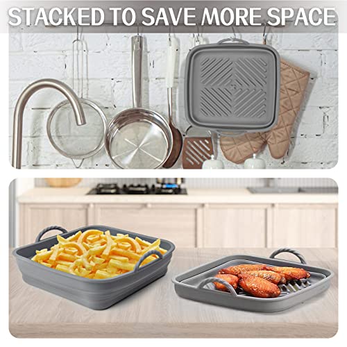ZCOINS 2 Pack 8.5inch Air Fryer Silicone Liners Square Foldable, Non-Stick Air Fryer Silicone Baking Tray, Heat Resistant Air Fryer Silicone Basket for 5 to 8 QT Air Fryer Oven Microwave Accessories