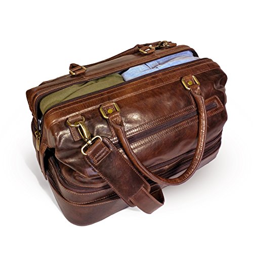 Leather Duffle Adventure Bag Weekender Travel Luggage with Shoe Compartment