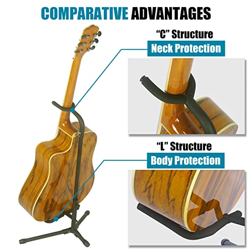 GLEAM Guitar Stand - Adjustable Fit Electric, Classical Guitars and Bass, Guitar Accessories, Folding Guitar Stand