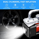 Tyre Inflator Portable Air Compressor, 12V Double Cylinders Car Tyre Pump 130PSI Air Pump With Led Light for Cars RV SUV MotorCycle Inflatables (Red metal with plastic shell)