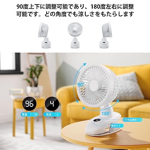 SmartDevil Clip on Fan with LED Display, Portable Small Desk Fan, 4 Speed Personal Rechargeable Table Fan with Clip, Mini Clip Fan for Stroller, Camping, Office, Desk (White)