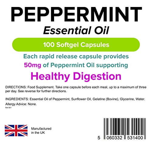 Lindens Essential Oil of Peppermint 100 Capsules 50mg Rapid Release High Potency