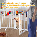 AUSWAY Freestanding Dog Gates with Walk Over Door,Pet Dog Gate Wooden,Foldable Dog Fence Pet Gate Puppy Safety Guard,Indoor Pet Playpen Cat Barrier Protection Net Stair Partition,White with 3 Panels