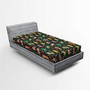 Ambesonne Cats Fitted Sheet, Design of Nocturnal Theme Happy Cats and Fishes on Kittens Tummy, Soft Decorative Fabric Bedding All-Round Elastic Pocket, Twin Size, Black Orange