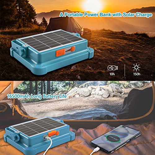 100 W LED Construction Spotlight, Solar Rechargeable, Battery-Powered Work Spotlight, Portable Camping Lamp with 16500 mAh Power Bank, 10000 Lumens for Construction Site, Garage