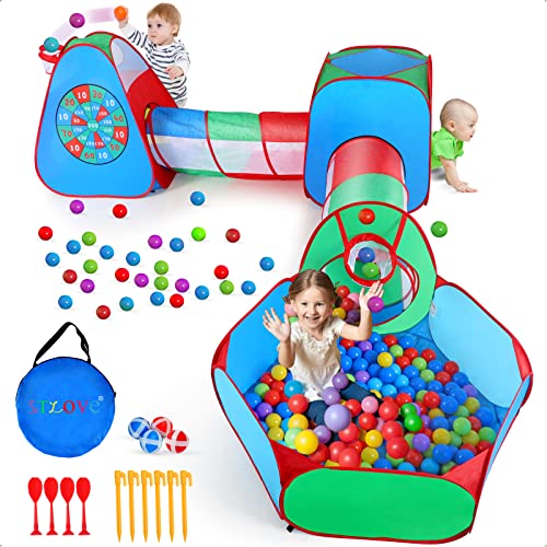 STLOVe Kids Play Tent, Customized Kids Play Tunnel Tent Toy Tents Pop Up Tent Fort with Storage Bag (Not Include Ball)│Bold Wire & Thickened Fabric│6 Ground nail+2 Basketball box+4 Darts+8 Balls