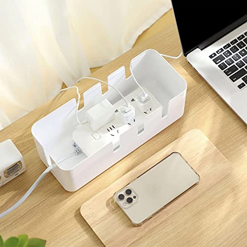 Wood Cover Cable Management Box Set with Cable Sleeve Wire Ties Included to Organize Desk Cord Cables, Hide TV Computer Wires, USB Hub Power Strips to Make Home Office Neat