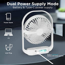 Bigqin USB Desk Fan Table Fans 4000Mah 4 Speed Modes Silent Bed Fan with Light 330°Rotatable Strong Airflow Desktop Cooling Fan for Home Bedroom Office Car Camping Outdoor,White