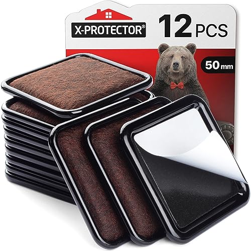 Furniture Sliders for Hardwood Floors X-Protector 12 PCS – 50 mm Furniture Floor Protectors – Premium Furniture Casters – Table Feet Pads – Carpeted Pads – Moving Furniture Pads Sliders!