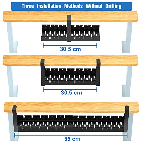 Necomi No Drill Under Desk Cable Management Tray, 21.7" Retractable Clamp Mounted Desk Cable Cord Organizer for Wire Management, Sturdy Metal Cable Tray Basket for Home Office(Black)