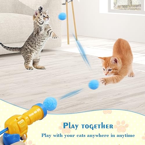 Mewlmart Cat Toys Interactive for Indoor Cats Kitty Toys Cat Toys for Indoor Cats Self Play Cat Ball Toy Pom Pom Balls Plush Ball Shooting Gun for Cats Puff Balls Cat Enrichment Toys1.2IN 30 Balls