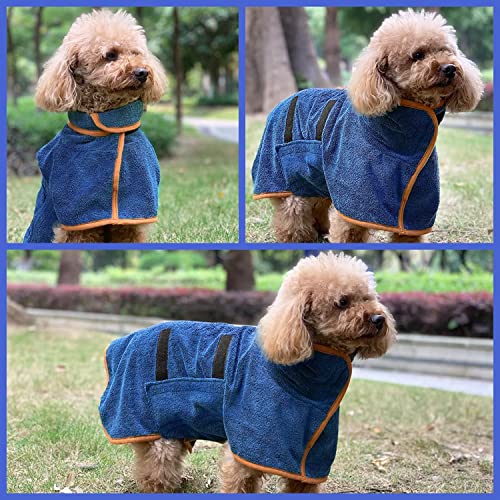 KIKNIN Dog Bathrobe, Dog Drying Coat with Velcro Closure, Microfiber Dog Drying Robe, Adjustable Collar and Waist Pet Towel, Quick Drying and Moisture Absorption to Prevent Pet Hair Loss