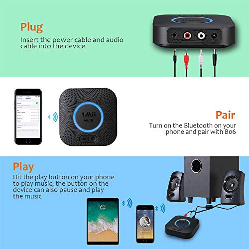 1Mii [Upgraded] B06 Bluetooth 5.0 Receiver for Wireless Music Streaming, HiFi Bluetooth Audio Adapter Work with Smartphone Tablet, 3D Surround aptX HD & Low Latency for Speaker, Home Stereo, Amplifier