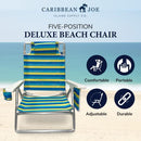 Caribbean Joe Folding Beach Chair, 5 Position Lightweight, Portable Reclining Outdoor Camping Chair with Headrest, Shoulder Strap, and Cup Holder, Bold Stripe