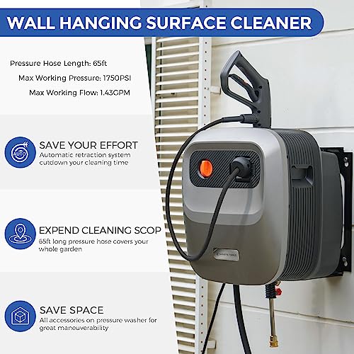 Giraffe Tools Grandfalls Pressure Washer G20B, Wall Mount Pressure Washer with 180° Rotating Bracket, 65ft Retractable Reel, Power Washer for Outdoor Cleaning, Bach Silver Case