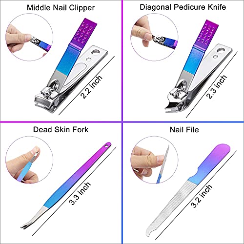 IFAN™ Professional Nail Clipper Nail File Nail Cutter 12/15PCS in 1 Rainbow Stainless Steel Manicure Set Pedicure Combo Facial Care Tools for Household Travel Portable Women (12 IN 1)