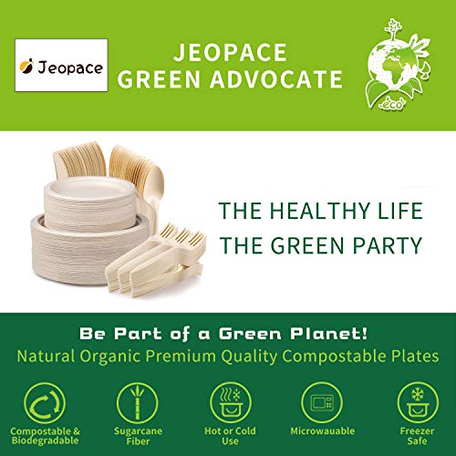 Paper Plates Heavy Duty,Paper Plates Set,Dinner Plates Set,Sugarcane Disposable Paper Plates Set Eco,9 Inch and 7 Inch Party Plates,Forks,Knives and Spoons Set for 50 People [250 PCS]