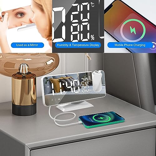 Projection Digital Alarm Clock for Bedroom, Beedove FM Radio Alarm Clock, Dual Alarm Clock with 3 Dimmer,Snooze,Timer,180°Rotatable Ceiling Projection Alarm Clock for Home Decor, Desk, Office, White
