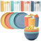 32 Pieces Wheat Straw Dinnerware Sets, Reusable Unbreakable Dinnerware Set, Plastic Dinnerware Sets, Picnic Camping Dinner Sets, Lightweight Camping Plates Cups and Bowls Set for Dorm Kitchen