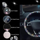 Steering Wheel Cover New Women Bling AB Rhinestone Crystal Diamond Car SUV Sedan Roadster Steering Wheel Protector Non-Slip Steering Wheel Cover Universal Fit 14.2" -15.3" inches