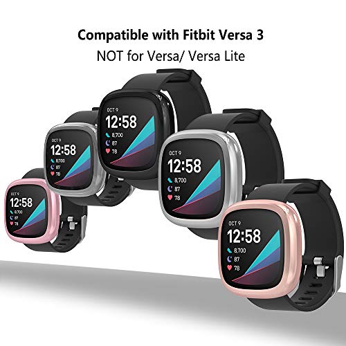 Hianjoo [5-Pack] Case Compatible with Fitbit Versa 3 / Sense, Screen Protectors Full Around Slim Protective Case Cover Comaptible with Fitbit Versa 3 - Clear, Black, Silver, Rose Gold, Rose Pink