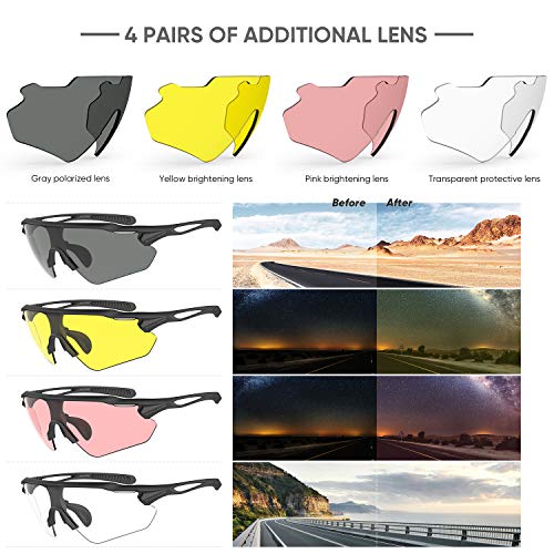 SNOWLEDGE Polarized Cycling Glasses Men Women Sport Glasses with 5 Interchangeable Lenses and TR90 Lightweight Frame for Bycle, Running, Fishing, Driving, Climbing