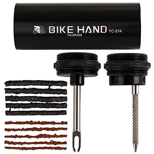 Tubeless MTB Road Bike Tire Repair Kit - Bicycle Mountain Tire Plug Kit - Flat Tire Tackle Repair Patch Kits - Aluminium Full CNC Finish with 5 Brown 1.5mm & 5 Black 3.5mm Strips Replaceable Needles