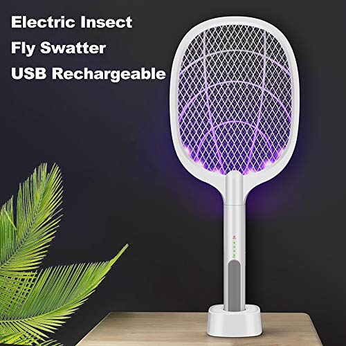 Staright Electric Bug Zapper Racket, Mosquito Killer, Fruit Fly Swatter Zap, Two-in-One USB Reable Electronic Swatter Pest Control, LED Lamp, 3 Layer Safety Mesh Safe to Touch