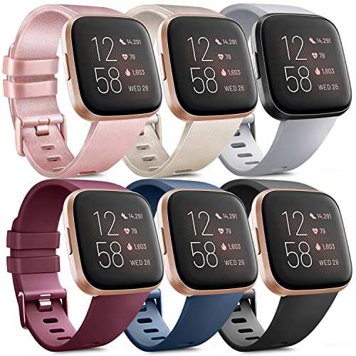 6 Pack Sport Bands Compatible with Fitbit Versa 2 / Fitbit Versa/Versa Lite/Versa SE Band, Classic Soft Silicone Replacement Wristband Strap for Fitbit Versa Smart Watch Women Men (Small, 6-Pack A)