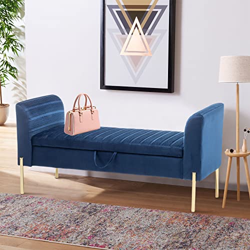 ALISH Storage Bench,Upholstered Storage Ottoman Bench,Modern Bed Bench Entryway Bench with Gold Legs for Bedroom Living Room Blue