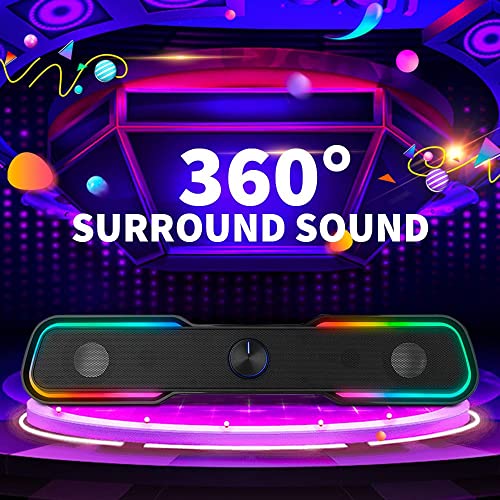 Maro RGB Gaming Soundbar and PC Speakers with Bluetooth and AUX Mode, Wired and Wireless Sound bar for Laptop Desktop TV Smartphone Tablet