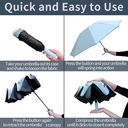 BAODINI UPF 50+ UV Umbrella Protection Sun Reverse Compact Umbrella for Rain Automatic Inverted Windproof Umbrella (3-Light Blue)